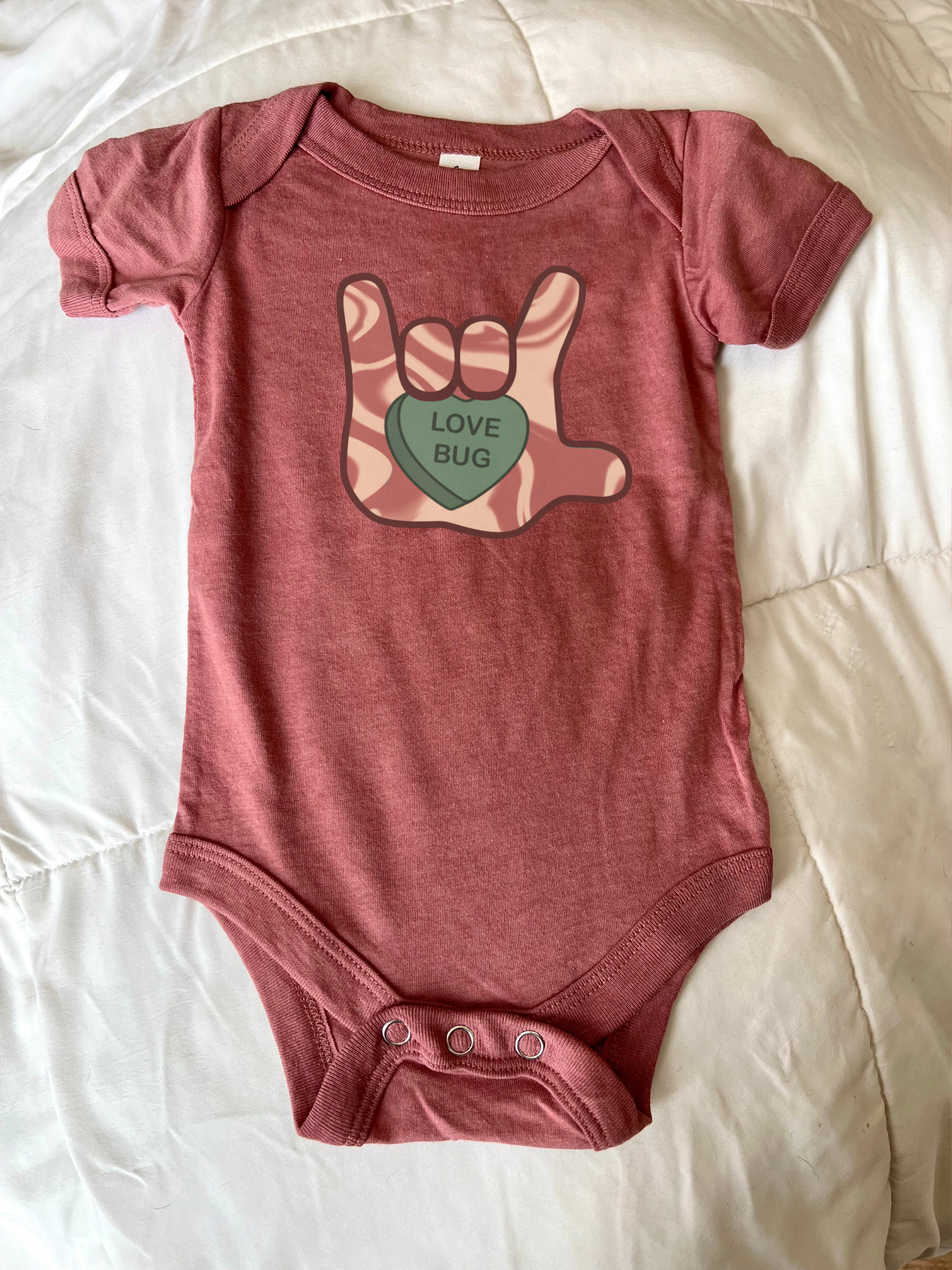 Mauve "Love Bug" baby bodysuit
